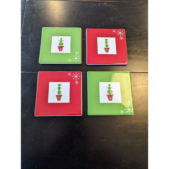 Starbucks Red White Green Holiday Coasters 2006 - Set of 4 - Picture 1 of 6